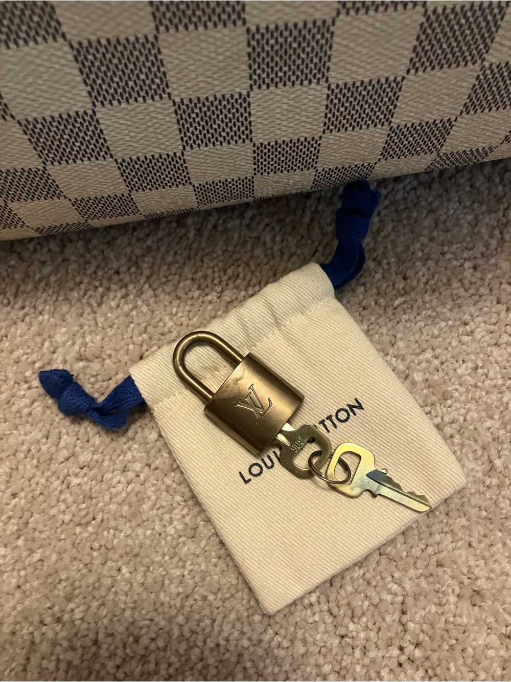 AUTH Louis Vuitton Speedy Bandoulière 30 Damier Azur w/ Strap Lock Key Dust Bag - Picture 7 of 10
